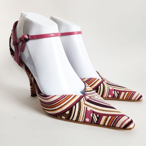 Vintage Y2K 90s Moda Spana Pointy Toe Kitten Heel D'Orsay Ankle Strap Size 7 - Picture 2 of 10